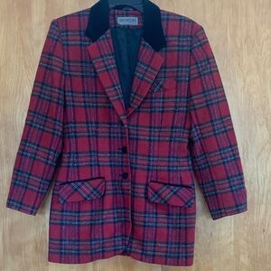 vintage Signature Expressions Plaid wool Women's Blazer w/ black velvet accents